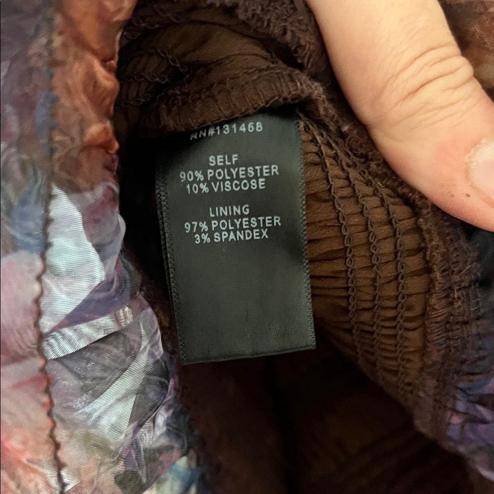 Fate Dark Brown Floral Smocked Sheer Peplum Blouse - Chocolate, Purple XL NWT - Picture 9 of 10